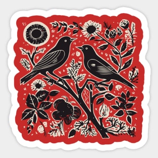 Lino Cut Birds Sticker